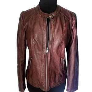Style & Co Perforated Garment-Dyed Faux-Leather Jacket in Oxblood
